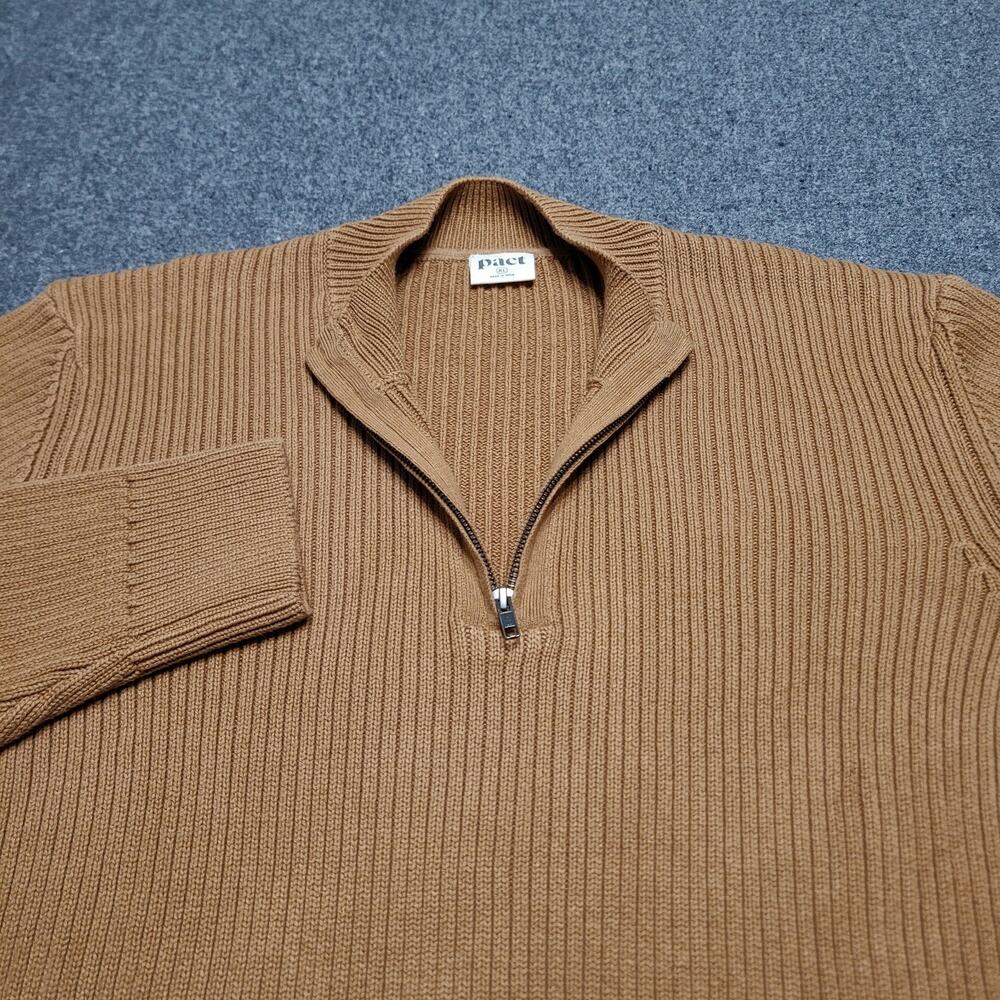 Pact Sweater Mens Large Camel High Country Knit Quarter Zip Pullover Heavyweight